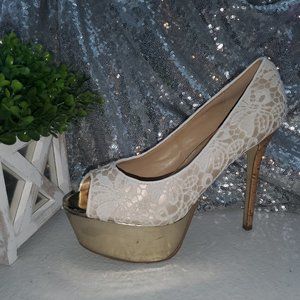 White Floral platform heel, 7.5 "laura'